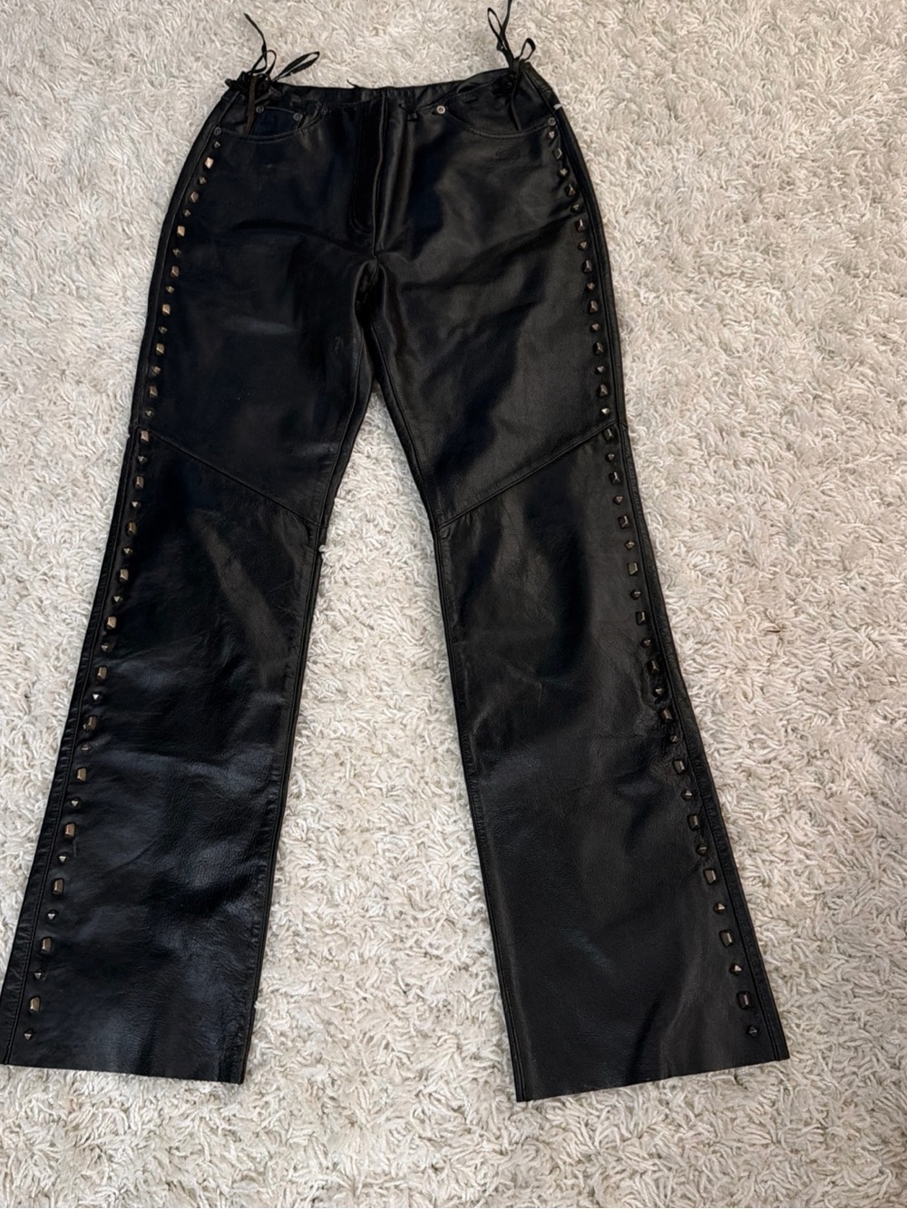Harley-Davidson Black Stud-Trim Flared Leather Jeans